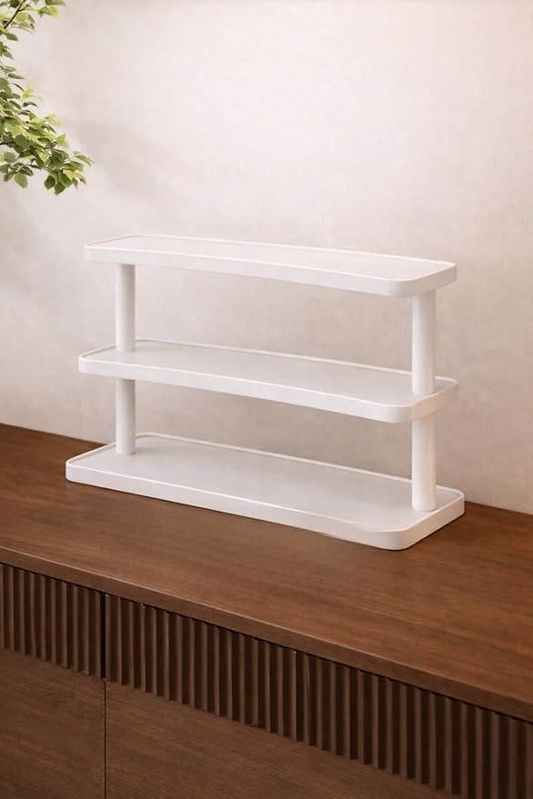 HealthEmpire 3-Tier Cosmetic Organizer Shelf for Countertop – Wooden Makeup & Skincare Storage Rack, Bathroom Vanity Display Stand for Perfume, Toiletries & Office Desk Organization (White)