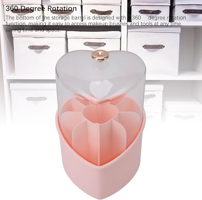 Heart Shape Makeup Brushes Storage Large Capacity Organizer with 360 Degree Rotation, Exquisite Design,Makeup Brushes and Holder for Home Office Travel (Pink Case)