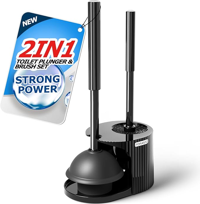 FORASTO 2 in 1 Toilet Plunger and Brush Set???Extended Handle Plunger???Toilet Bowl Brush Plunger Set, Bathroom Cleaning Tools ???Toilet Brush Plunger Combo???Cleaning Brush???Bathroom Cleaning Supplies