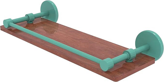 Allied Brass P1000-1-16-GAL-IRW-SFG Prestige Skyline Collection 16 Inch Solid IPE Ironwood Shelf with Gallery Rail, Sea Foam Green