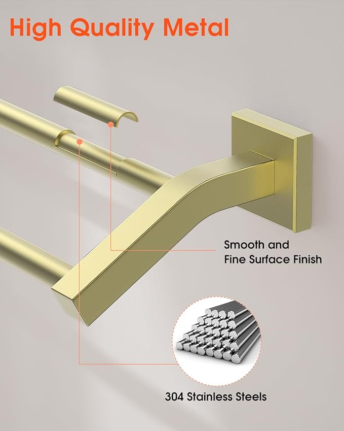 Alise Bath Double Towel Bars Towel Racks for Bathroom Lavatory,Wall Mount Towel Holder Heavy Duty SUS304 Stainless Steel Towel Hanger Towel Rail,Gold Finish,16 Inch