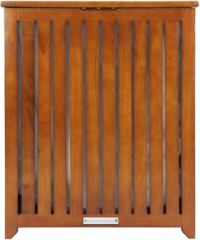 Oceanstar Solid Wood Spa Laundry Hamper 24.75 in high x 20 in Wide x 13.25 in deep, Brown
