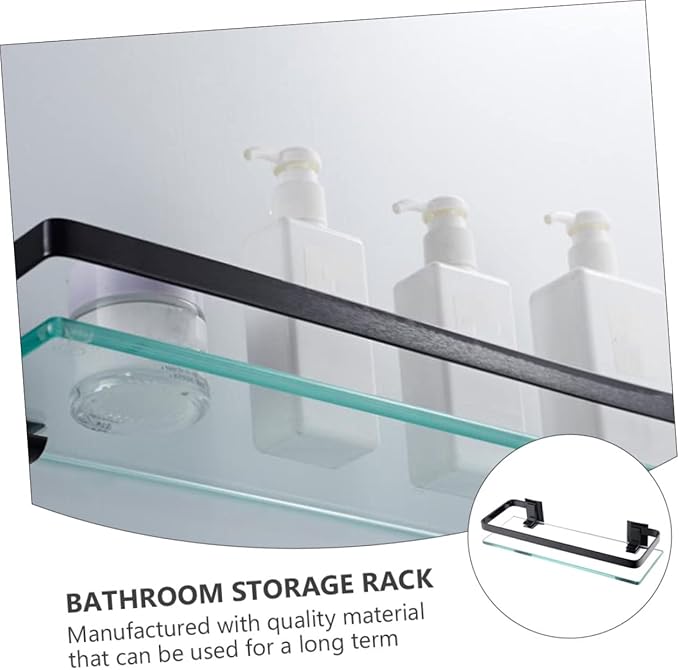 PRETYZOOM Wall-Mounted Storage Rack with Tempered Glass Shelf for Bathroom Stylish Organizer for Toiletries Easy to Install Space-Saving