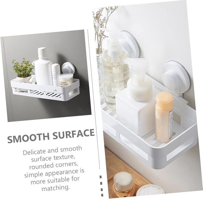 GLEAVI Wall-Mounted Bathroom Shelf Punch-Free Plastic Storage Rack Square Organizer for Bathroom White Easy to Install Space Saver for Toilets and Showers