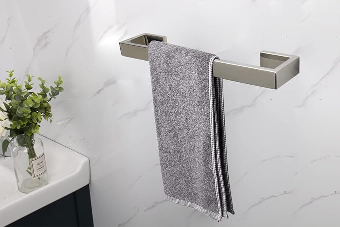 TocTen Bath Towel Rack - Square Base Thicken SUS304 Stainless Steel Towel Bar for Bathroom, Bathroom Bar Accessories Towel Rod Heavy Duty Wall Mounted Towel Holder (Polish Chrome, 16 Inch)