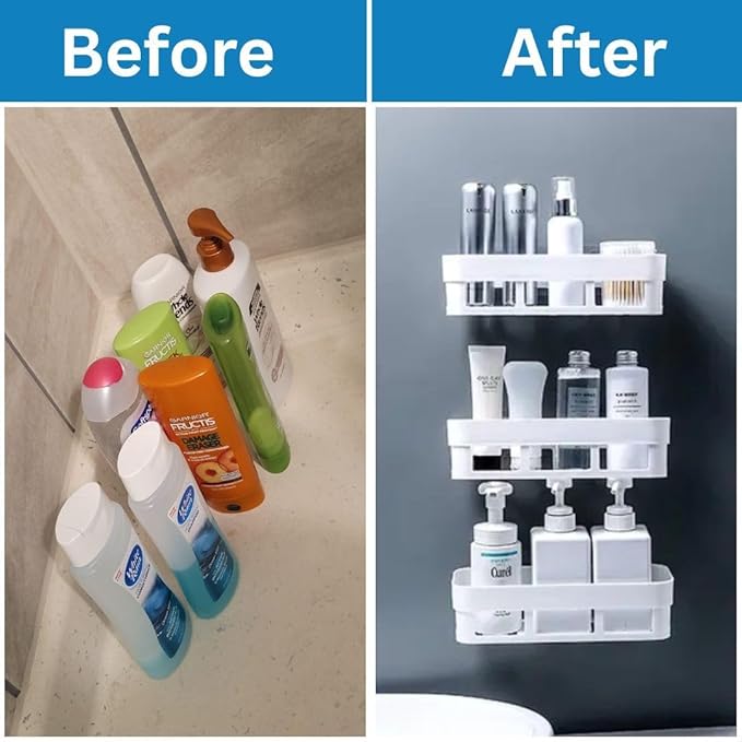 Plastic Bathroom Accessories, Bathroom Rack, Bathroom Shelf Organizer, Wall Mounted Shelf, Bathroom Hardware & Accessories, Storage Racks (2 Pcs Plastic White Shelf)