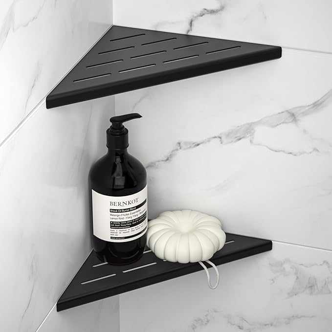 8'' Corner Shower Shelf 2PCS, 304 Stainless Steel Bathroom Shelves for Tiled Wall, Grout in Shelf Rack (8'', Black)