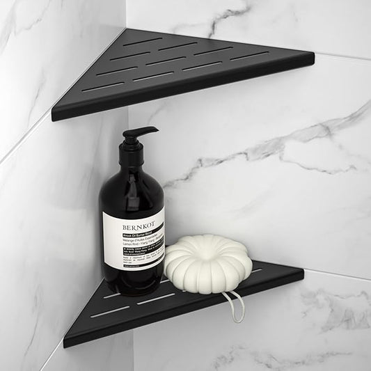 8'' Corner Shower Shelf 2PCS, 304 Stainless Steel Bathroom Shelves for Tiled Wall, Grout in Shelf Rack (8'', Black)