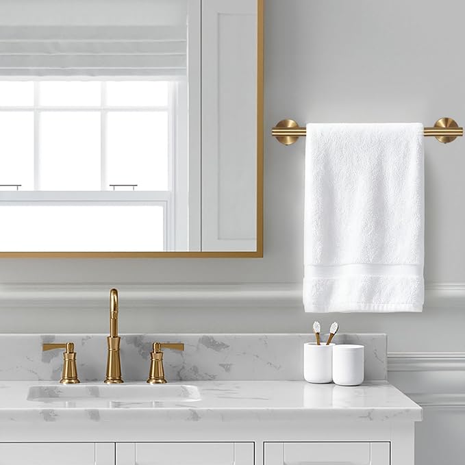 7Pcs Brushed Gold Bathroom Hardware Set - SUS Towel Racks for Bathroom Wall Mounted, Modern Accessories Includes 15.7 Inch Towel Bar & Ring, Toilet Paper Holders, Robe Hook - Need Drilling