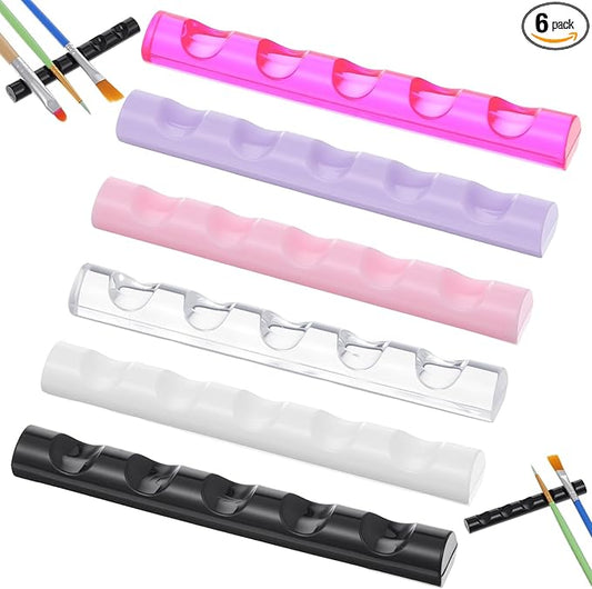 6 Pcs Makeup Brush Organizer Holders, 6 Colors Crystal Bar Pen Holder, 5 Grids Acrylic Nail Art Brush Holder Stand for Gel Nails Supplies Drawing Pens DIY Nail Art Pens