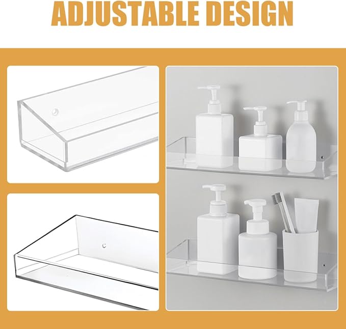 Acrylic Wall-Mounted Storage Rack 2pcs Floating Shelves for Bathroom Kitchen Toilet, Wall Shelf Holder for Skincare and Spice Organization
