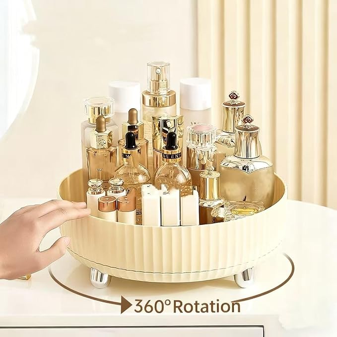 360°Rotating Organizer,Lazy Cosmetic Perfume Storage Organizer,Large-Capacity Round Display Box,Suitable for Bathroom Countertops,Dressers (Cream White-Trumpet)