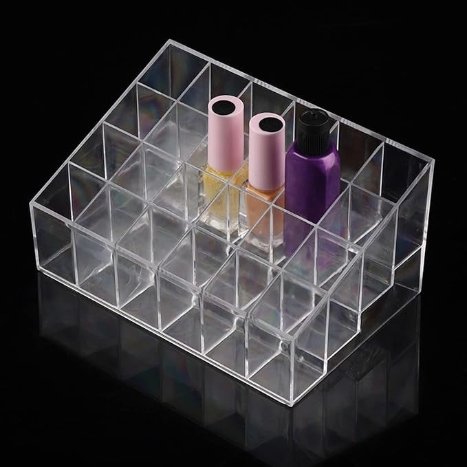 Greensen 24 Grids Lipstick Holder Clear Acrylic Organizer Makeup Storage Trapezoid Transparent Stand for Home Commercial Use