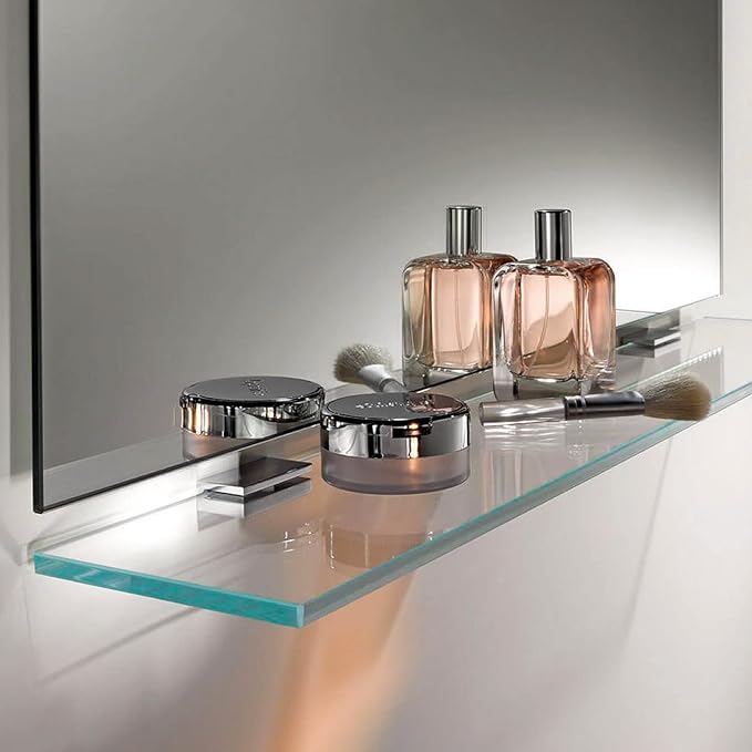 Fab Glass and Mirror Glass Shelves Cut to Size - 1/4" Thick Flat Edge Low Iron Glass- Wall Mounted Tempered Glass Floating Shelves - Storage Organizer for Bathroom Kitchen