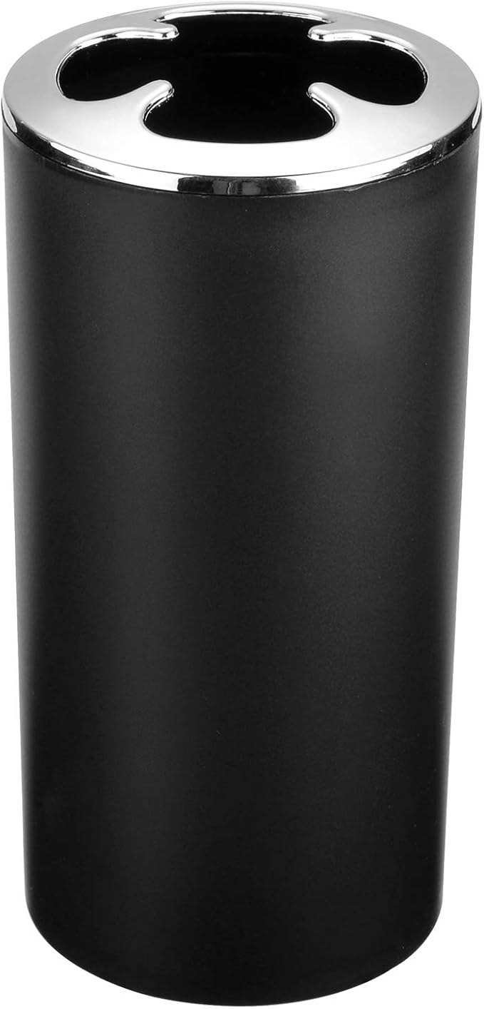 Bathroom Accessories Set 6 Piece - Trash Can, Toothbrush Holder, Toothbrush Cup, Soap Dispenser, Soap Dish, Toilet Brush Holder - Modern Bathroom Decor Set (Black)