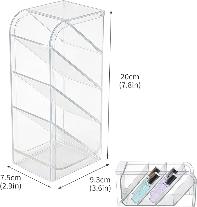 4-Tier Acrylic Rollerball Perfume Organizer, 45° Slanted Perfume Holder, Transparent ScentBird & Travel Size Perfume Sample Storage Case