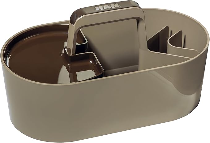 HAN Toolbox Loft Plastic Basket with Handle, 4 Compartments Desk Basket, Cleaning Basket, Craft Basket, Storage for Utensils, Light Brown, 1200-43