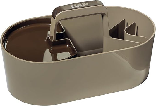 HAN Toolbox Loft Plastic Basket with Handle, 4 Compartments Desk Basket, Cleaning Basket, Craft Basket, Storage for Utensils, Light Brown, 1200-43