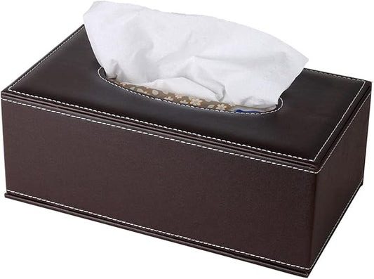 High-end Fashion Pu Leather Tissue Box Holder Business Black,Rectangular Tissue Box Cover,Napkin Holder Drawer Paper Dispenser,Home Office car Tissue Holder with Magnetic Bottom (Brown)