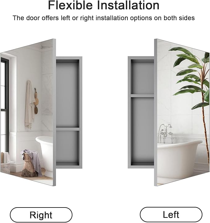 18x14 Inch Bathroom Medicine Cabinet with Mirror, Pre-Assembled Bathroom Medicine Cabinets, Surface/Recessed Wall Mounted Farmhouse Large Medicine Cabinet, Sliver