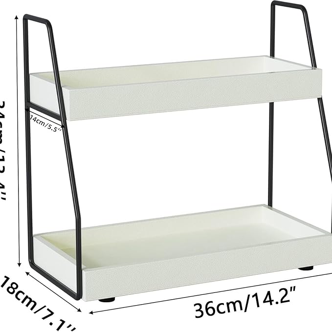 Bathroom Organizer Countertop, 2 Tier Small Counter Top Organizer for Bathroom, Decor, Modern Kitchen Counter Shelves for spice, Makeup Storage (black&white,2 Tiers)