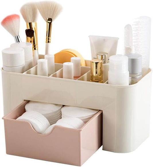 Cosmetics Makeup Organizer, Large Capacity Organizers, 6 Compartments Make Up Organizers and Storage with Drawers, Makeup Organizer for Vanity for Makeup Brush, Nail Polish and Beauty Supplies(Pink)