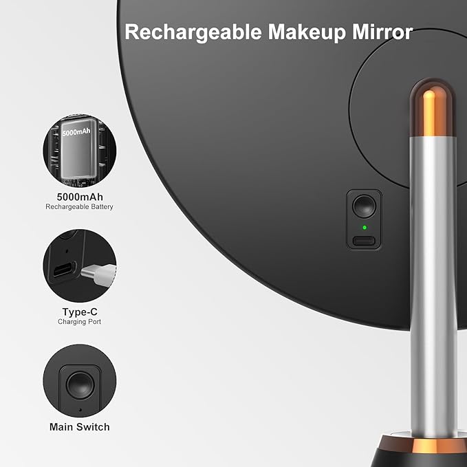 FRANO 10.5" Professional Makeup Mirror with Lights, Rechargeable HD Vanity Mirror, CRI≥98 True-Sunlight, 3 Color Modes & Stepless Dimming, 5000mAh, Valentines Day Gifts for Her