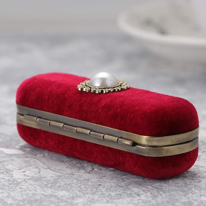 Alipis Retro Velvet Lipstick Organizer Box with Mirror Compact Cosmetic Storage Case Portable Lip Balm Holder 3.93X1.37X0.98 Inches Vintage Makeup Organizer for Travel and Daily Use