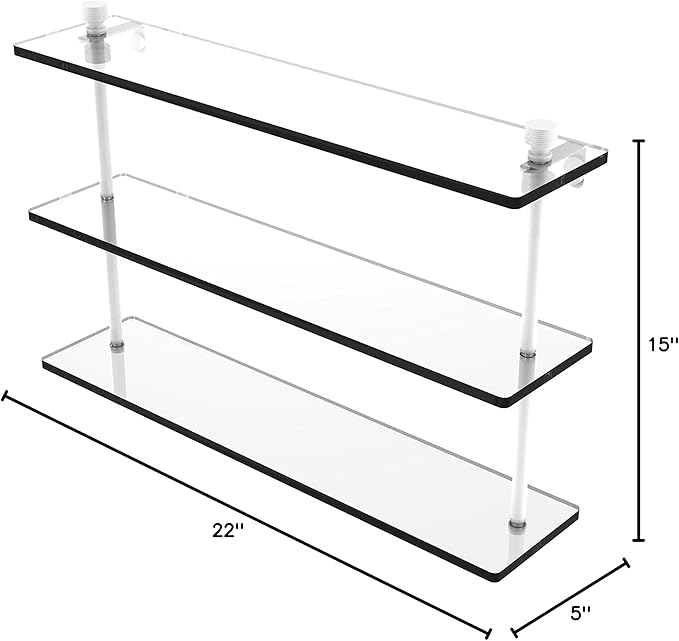 Allied Brass FT-5/22 Foxtrot Collection 22 Inch Triple Tiered Glass Shelf, Matte White