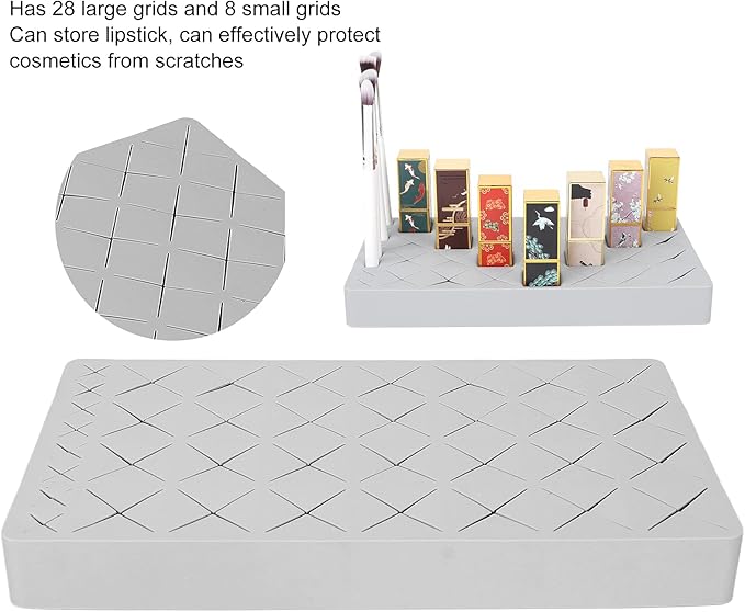 Minimalist Lipstick Organizer, Silicone Makeup Storage Box, 36 Grids, Gray, Beauty/Makeup