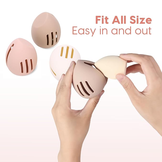 3 Pcs Makeup Sponge Holder, Cosmetic Travel Cases, Beauty Blender Storage, Durable Silicone Organizer for Wet or Dry Makeup Sponges, Space-Saving, Easy to Clean (white/pink/khaki)