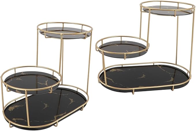 Keenso Practical Iron and Glass Makeup Shelf for Bathroom, Countertop, Skin Care Shelf, Versatile, Stylish Design (Black Base)