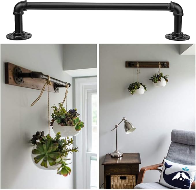 Sumnacon 16 Inch Industrial Iron Pipe Towel Rack Holder - Heavy Duty Rustic Hand Towel Bar, Vintage Style Grab Bar/Door Handle for Bathroom, Kitchen with Screws, Black