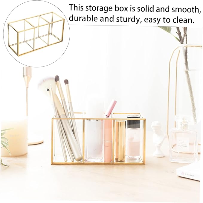 Box Cosmetic Storage Box Large Cosmetic Display Case Brush Organizer Glass Makeup Organizer Storage Cubes with Lid Brush Desktop Alloy Office Jewelry