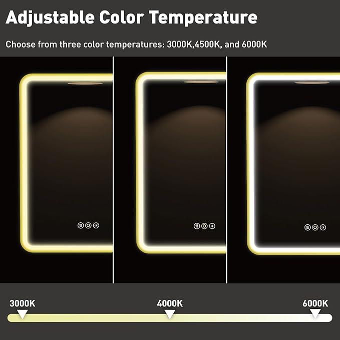 Medicine Cabinet with LED Lights and Mirror, 20W x 28H Inch Wall or Recessed Mounted Bathroom Cabinet with Right Hinge, Storage Shelf, Defogger, Memory Function, 3-Color Mode, Dimmer, Gold