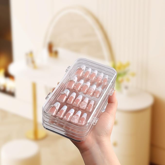 Press On Nail Organizer Case,Tri-Fold 4 Page Press On Nail Storage Box with Adhesive Double Sided Tape,PET Plastic Holder Box for Fake Nail,Nail Display Nail Salon Supplies Nail Art Business