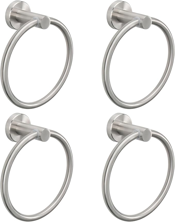 NearMoon Bath Towel Ring, Bathroom Hardware Accessories-Thicken Stainless Steel Hand Towel Holder for Bathroom, Modern Round Towel Hanger Wall Mounted (Brushed Nickel, 4 Pack)