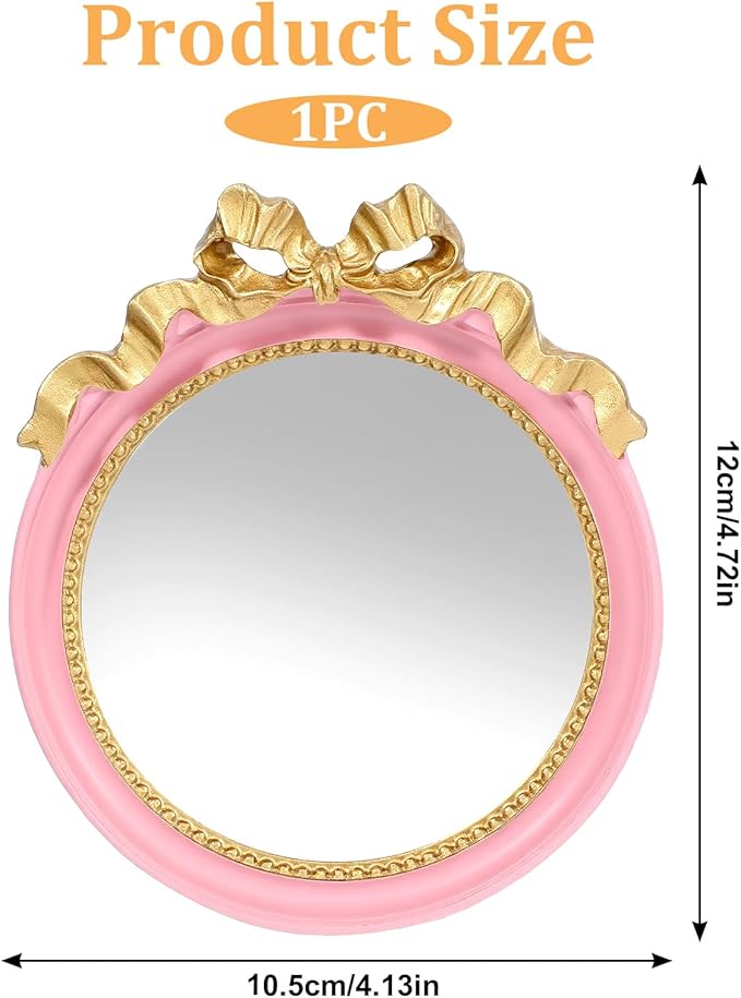 Xthrotsenk Small Desk Mirror 4.2'' Pink Vintage Makeup Wall Mirror Traditional Roundness Table Mirrors with Resin Frame Decorative Hanging Mirrors for Bedroom Bathroom Tabletop Wall
