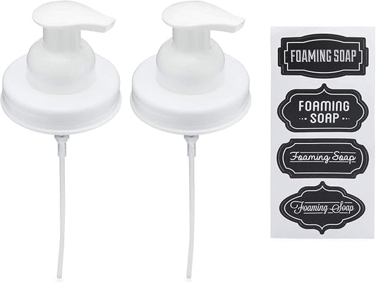 Jarmazing Products Mason Jar Foaming Soap Dispenser Lids - Includes Waterproof Stickers! - White - 2 Pack