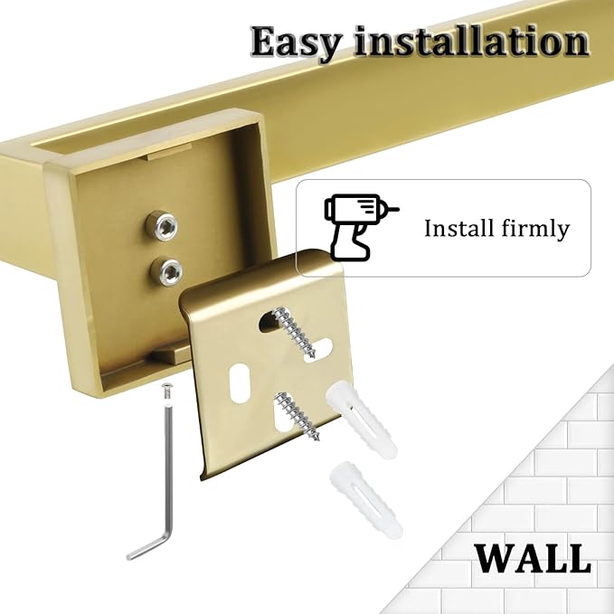 Alise Gold Towel Bar, 16 Inch Towel Racks for Bathroom, SUS304 Stainless Steel Towel Holder Wall Mounted, Heavy Duty Towel Hanger for Bathroom & Kitchen (Gold)
