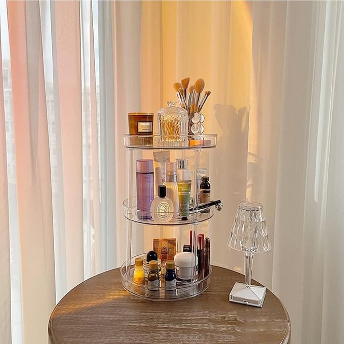 ROWNYEON 360 Rotating Makeup Organizer,3 Tier Skincare Organizers Spinning Organizer Bathroom Counter Organizer Perfume Organizer Kitchen Storage |10.6 Inches | Clear