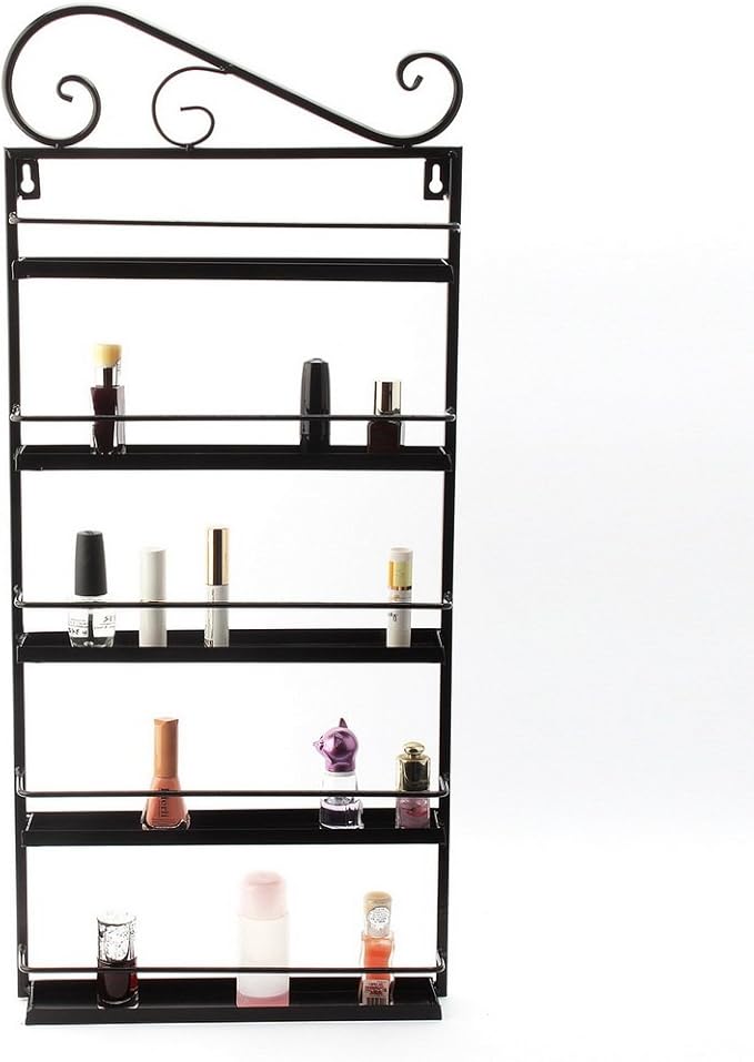 DAZONE DIY Metal Nail Polish Mountable 5 Tier Organizer Nail Polish Wall Rack Organizer Holds 50 Bottles Nail Polish (Black)