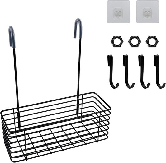 Antrader Hanging Shower Rack,Shower Caddy Hanging,Hung on the Faucet or the Door,the Back Hook Can be Rotated,No Drilling,304 Stainless Steel,Single Layer Shelf-Black