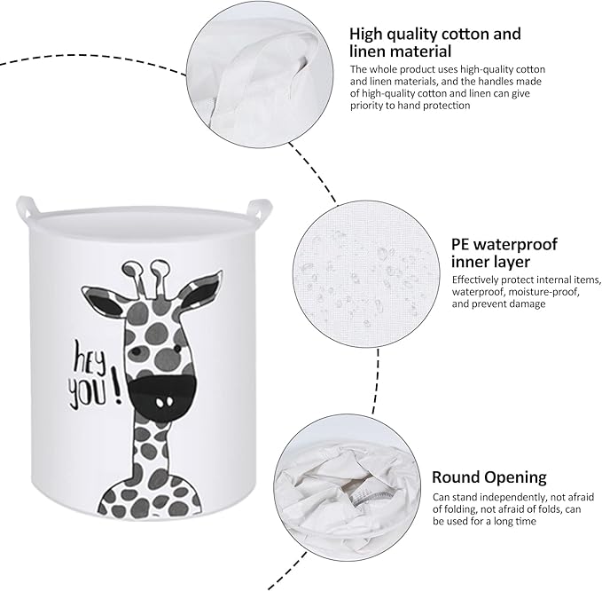 Collapsible Laundry Basket in Bedroom Waterproof Laundry Hamper in Bathroom Large Laundry Bag in College Dormitory Cloakroom Livingroom Nursery Organizer Toy Bin Giraffe-002