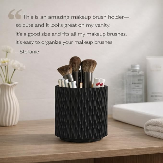 Makeup Brush Holder Organizer, 360?? Rotating 5-Slot Make up Brushes Cup for Cosmetic, Lipstick, Hair Brush Holder - Spinning Vanity Countertop Caddy for Bathroom, Dorm & Office, Black