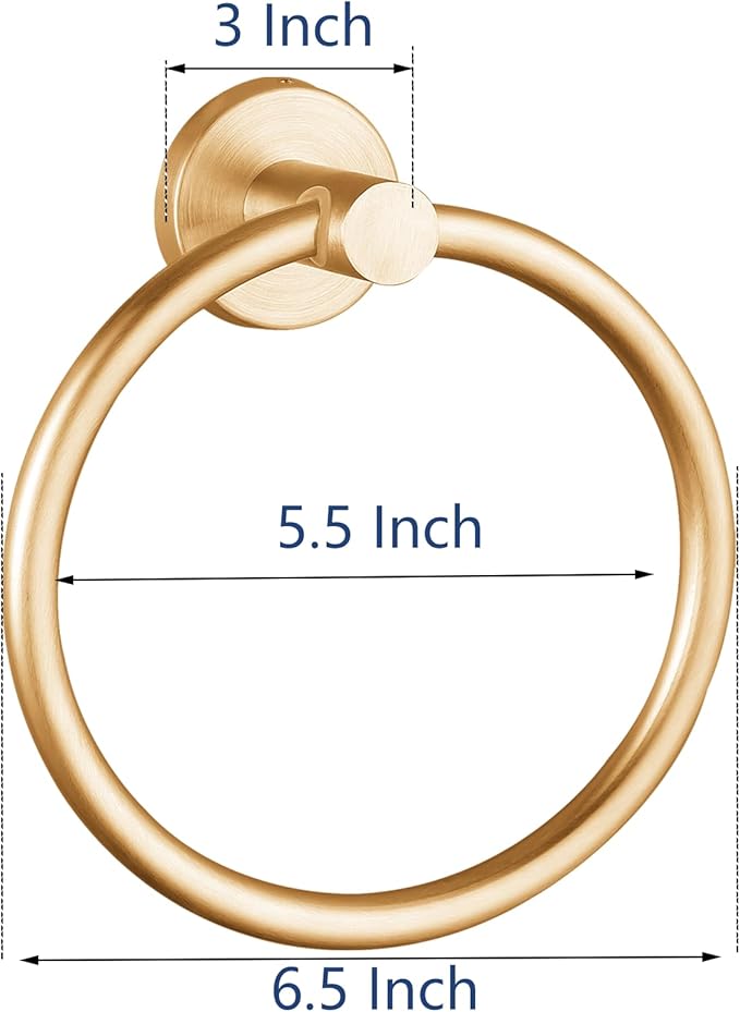 Towel Ring, Bathroom Hardware Accessories, Wall-Mounted Towel Ring, Simple Round Stainless Steel Towel Rack, for Bathroom and Kitchen (Gold 2 Pack)