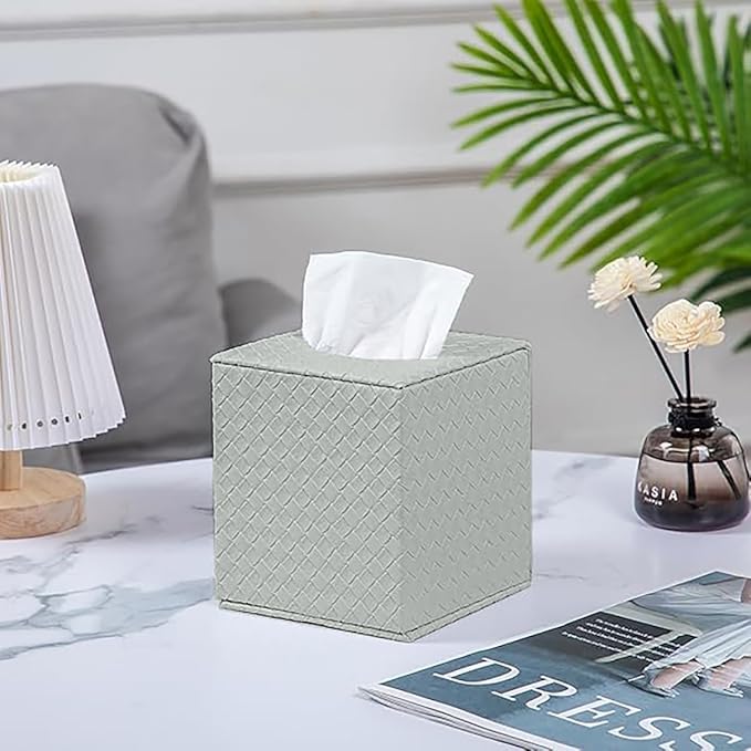 Grey Tissue Box Cover,Tissue Box Cover Square,Grey Tissue Box Holders,Tissue Holder for Bathroom Accessories,Bathroom Tissue Holders