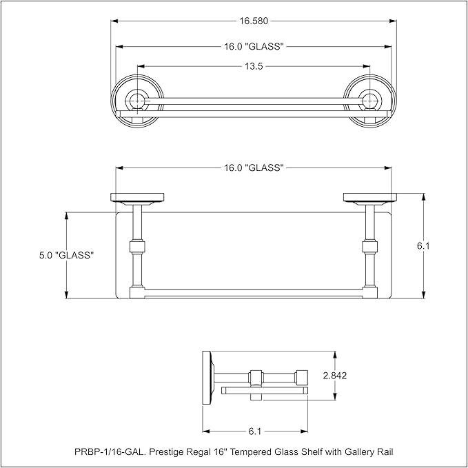 Allied Brass PRBP-1/16-GAL-WHM Prestige Regal 16 Inch Tempered Glass Gallery Rail Shelf, Matte White