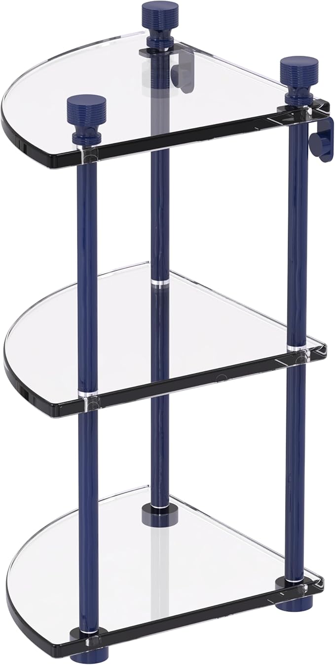 Allied Brass FT-6-MBL Foxtrot Collection Three Tier Corner Glass Shelf, Mediterranean Blue