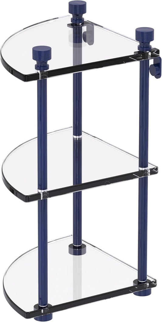Allied Brass FT-6-MBL Foxtrot Collection Three Tier Corner Glass Shelf, Mediterranean Blue